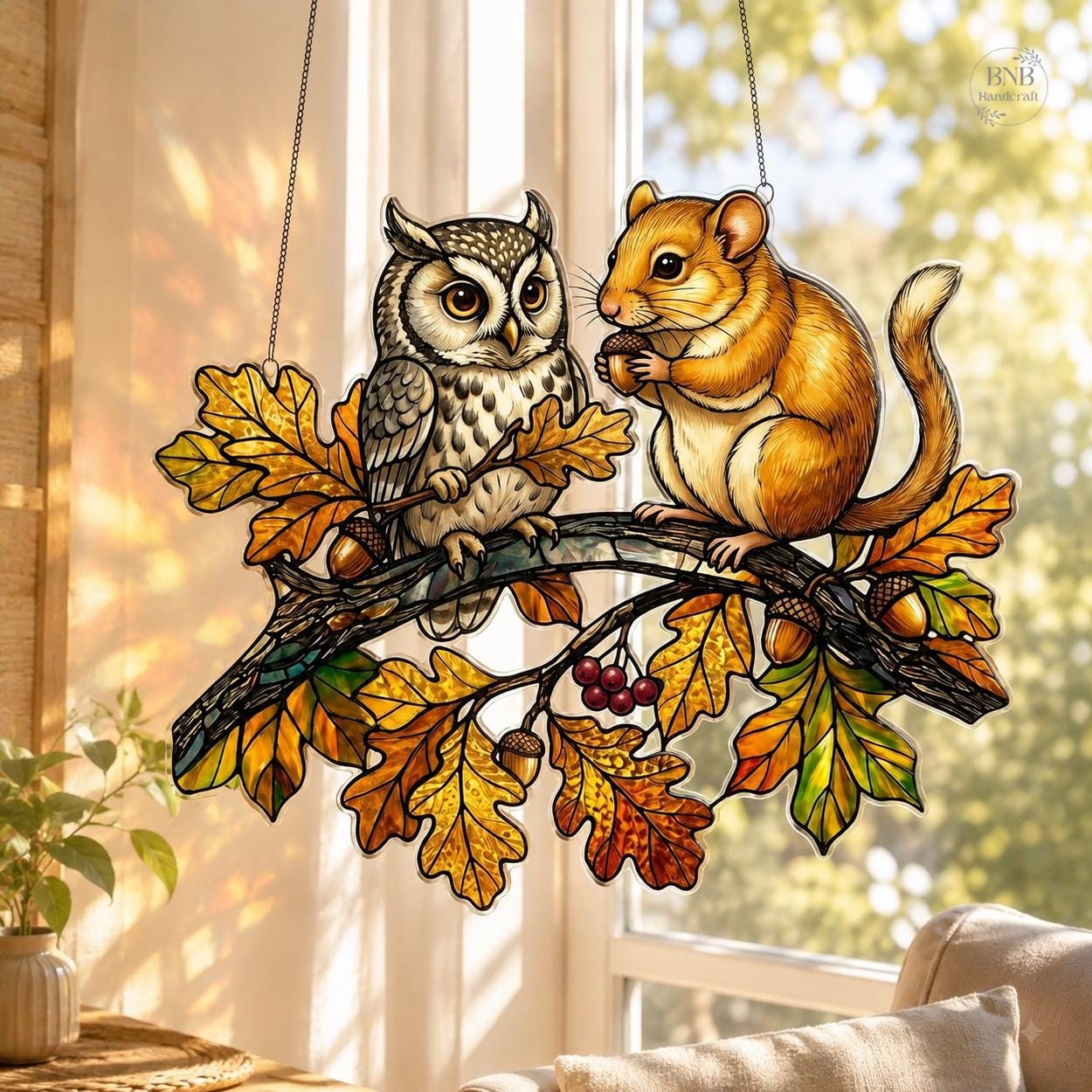 Owl Squirrel Autumn Woodland Suncatcher - Image 4
