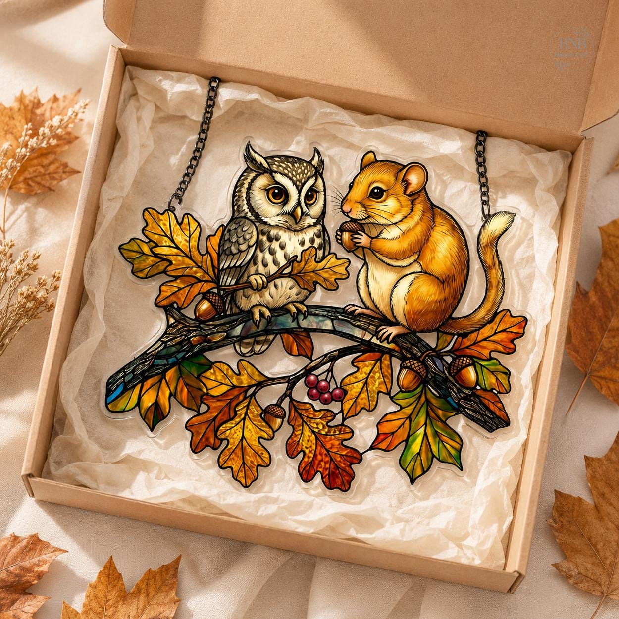 Owl Squirrel Autumn Woodland Suncatcher - Image 5
