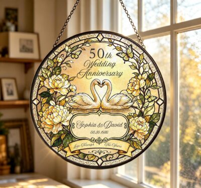 Wedding Anniversary Cherished Couple Custom Suncatcher