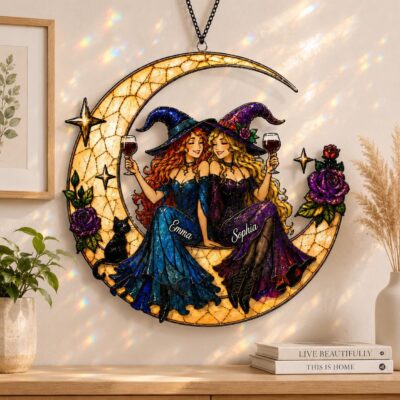 Personalised Witchy Friends Halloween Suncatcher