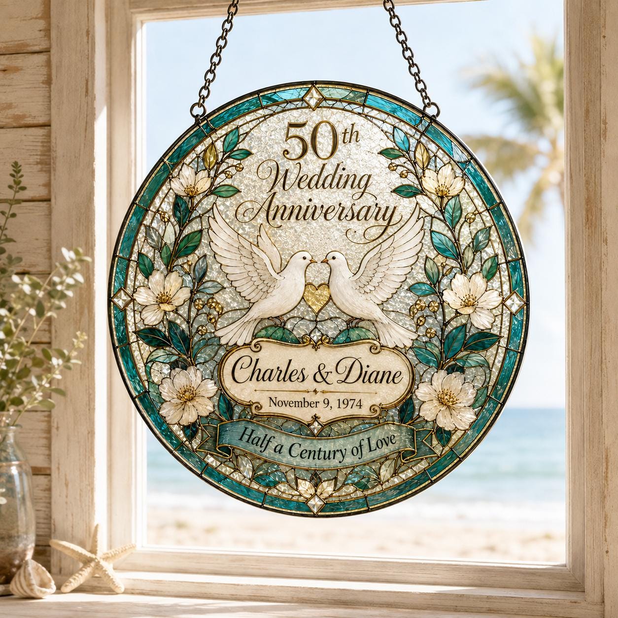 Wedding Anniversary Romantic Couple Custom Suncatcher - Image 2