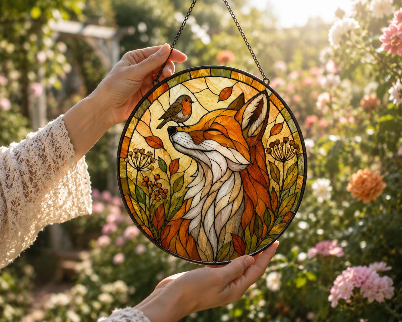 Fox Bird Colourful Forest Suncatcher