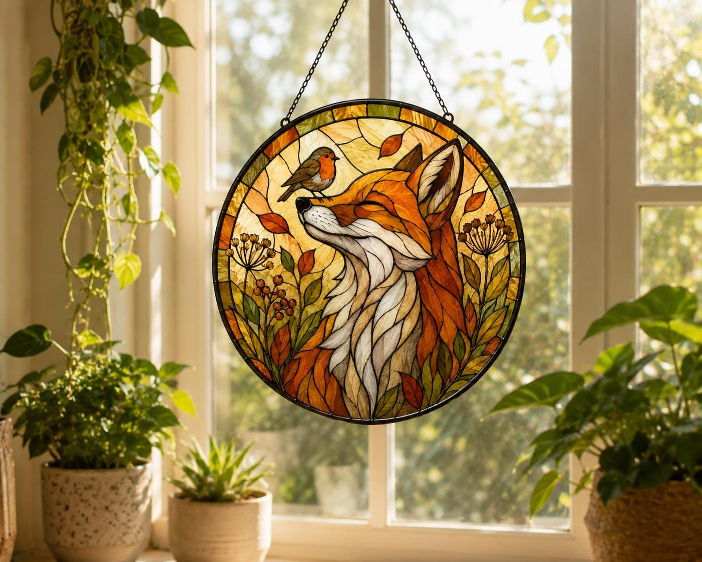 Fox Bird Colourful Forest Suncatcher - Image 3