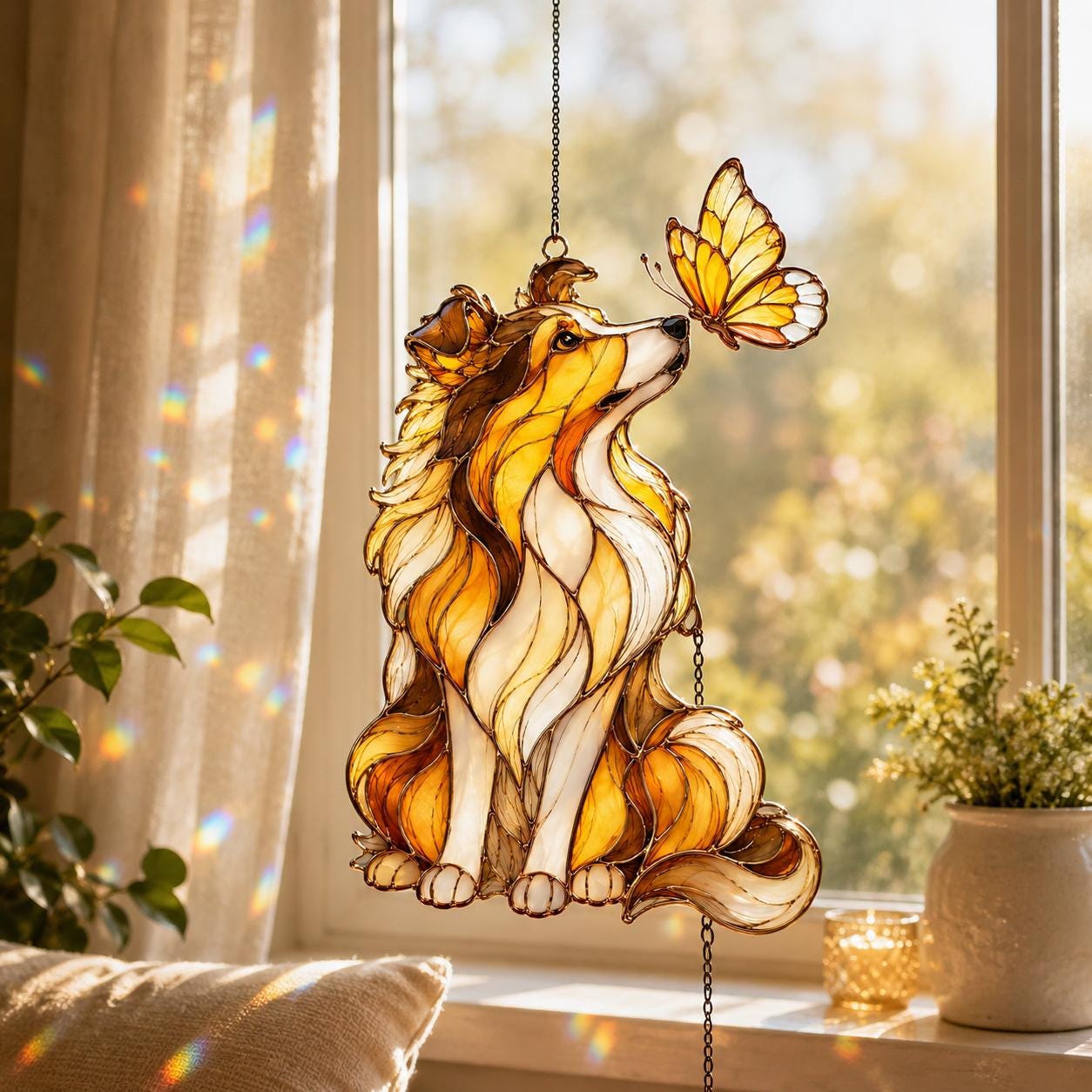 Sheltie Dog Butterfly Memorial Suncatcher