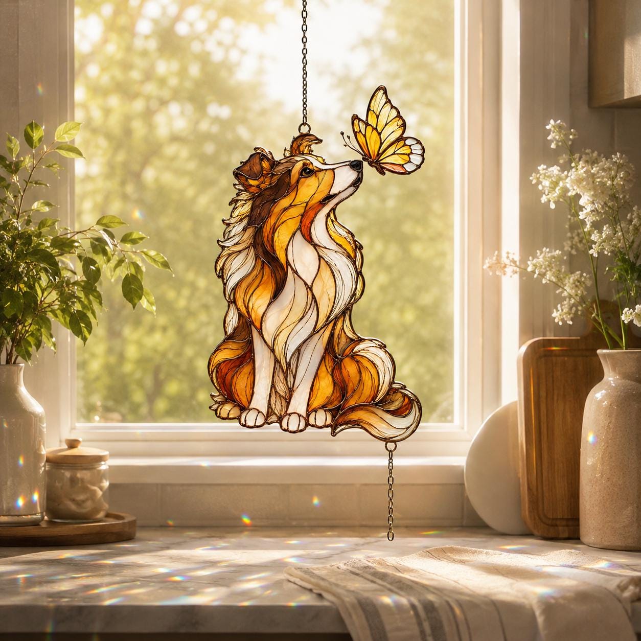 Sheltie Dog Butterfly Memorial Suncatcher - Image 2