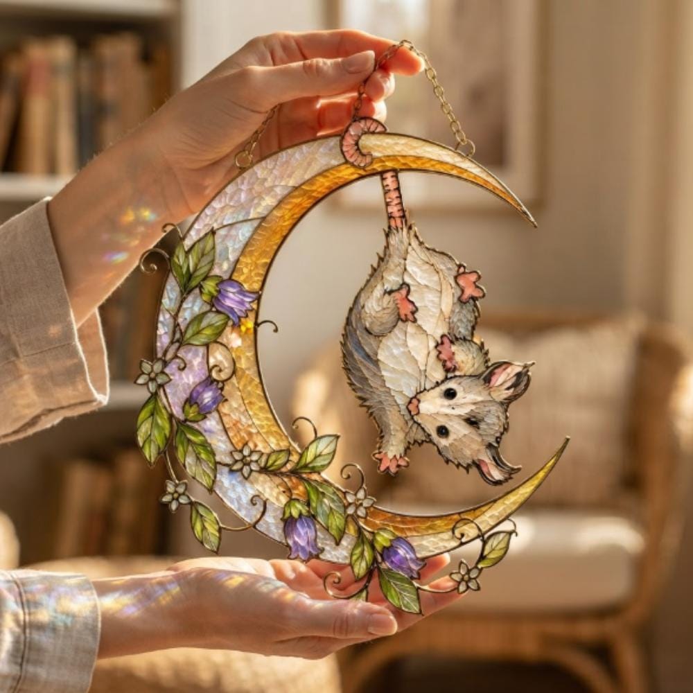 Opossum Moon Celestial Floral Suncatcher - Image 4