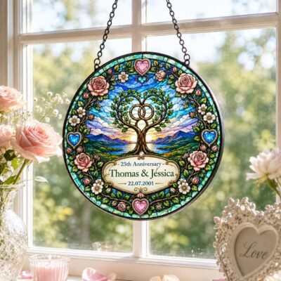 Wedding Anniversary Cherished Tree Custom Suncatcher