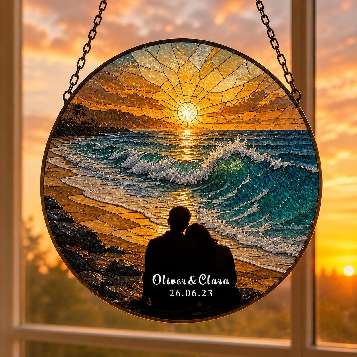 Couple Travel Scene Custom Suncatcher