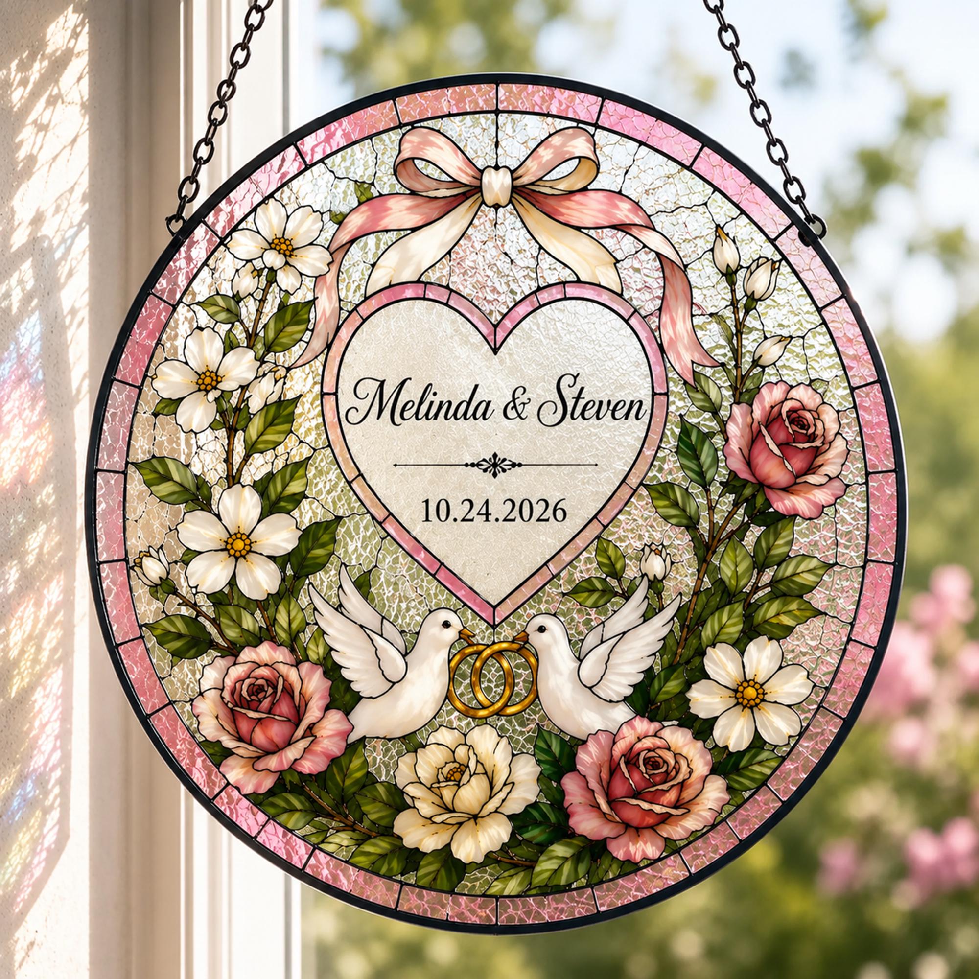 Loving Love Birds Wedding Custom Suncatcher