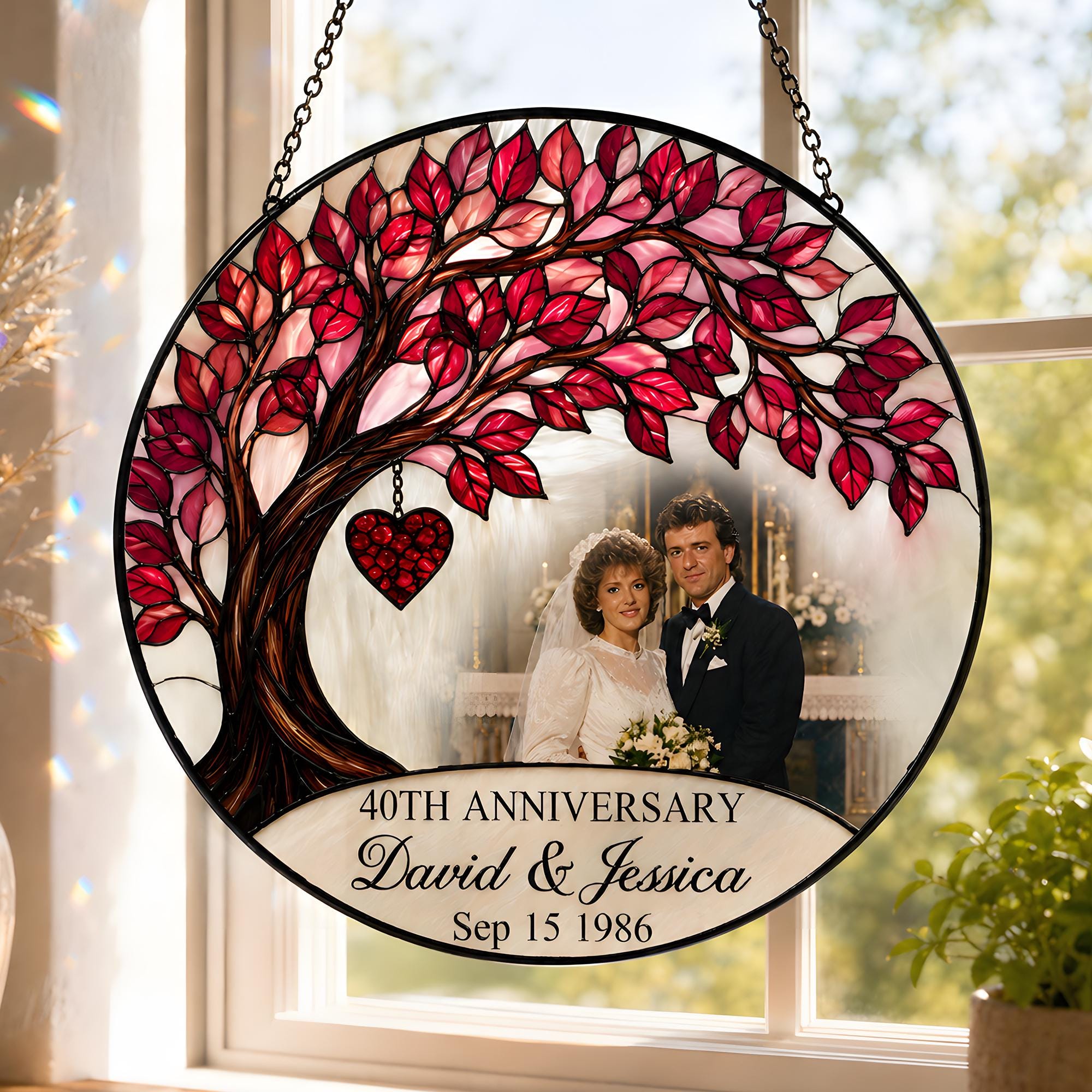 Anniversary Cherished Photo Couple Custom Suncatcher
