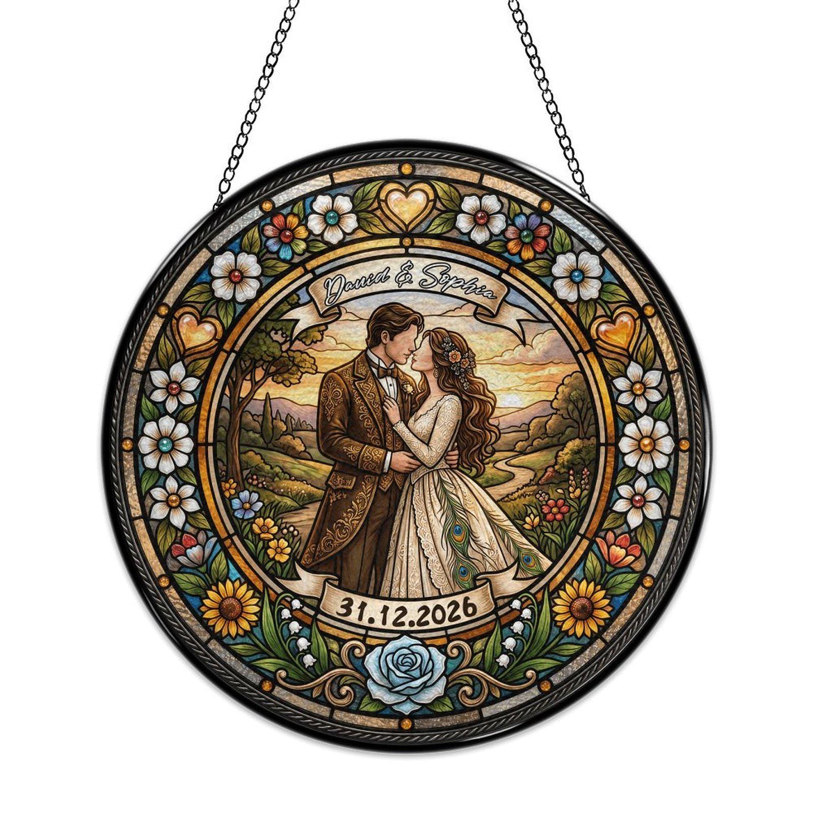 Tender Wedding Couple Date Custom Suncatcher - Image 2