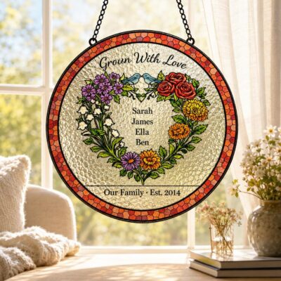 Family Birth Flower Heart Custom Suncatcher