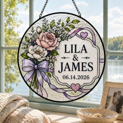 Joyful Floral Bouquet Wedding Custom Suncatcher