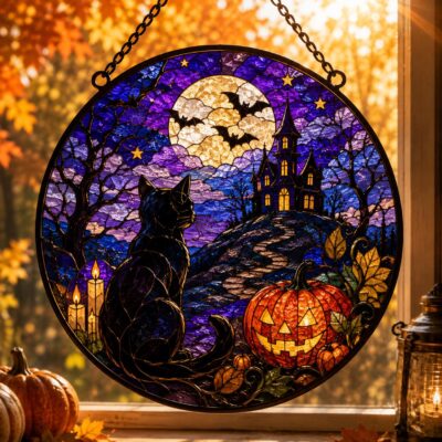 Black Cat Haunted House Suncatcher