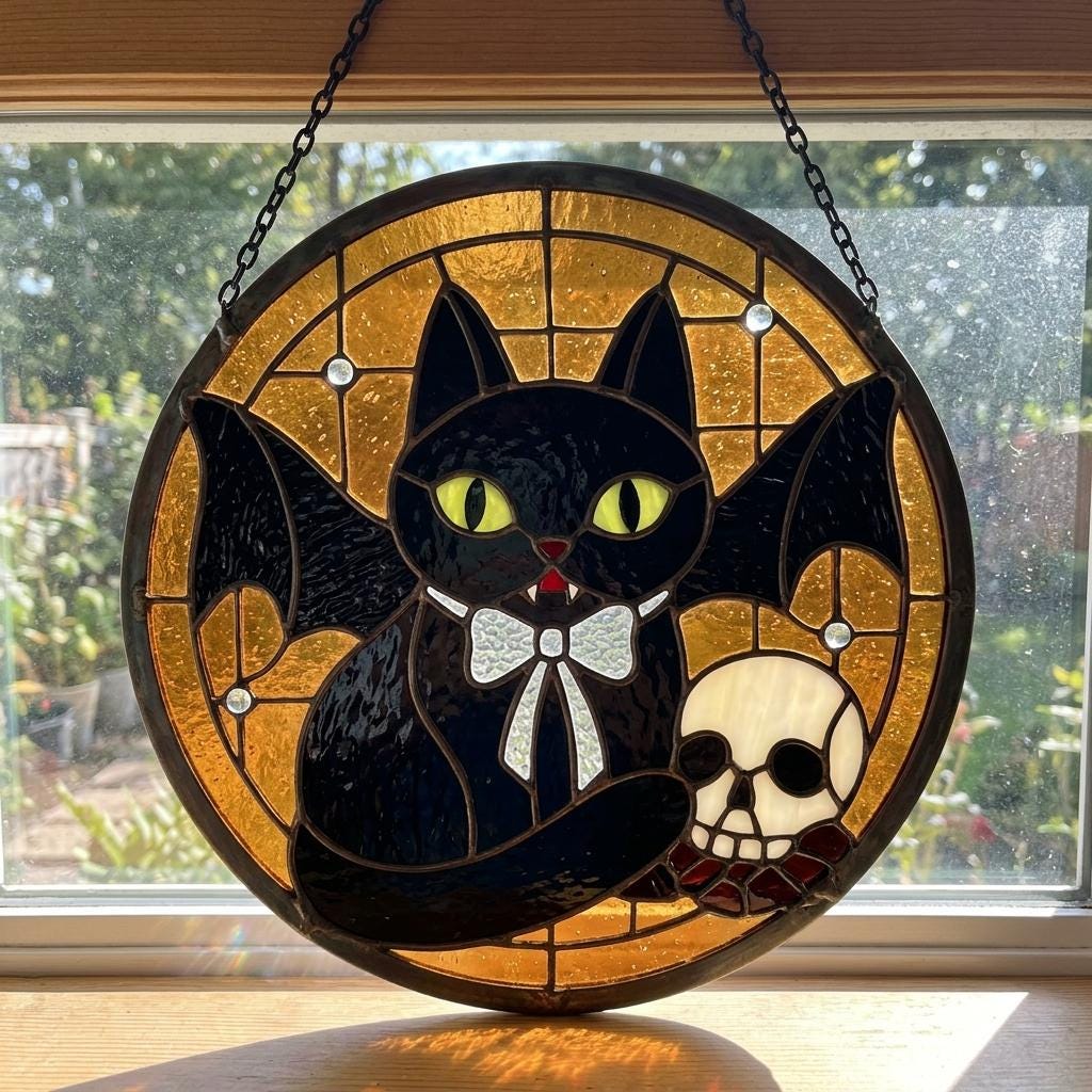 Black Cat Vampire Halloween Skull Suncatcher - Image 2