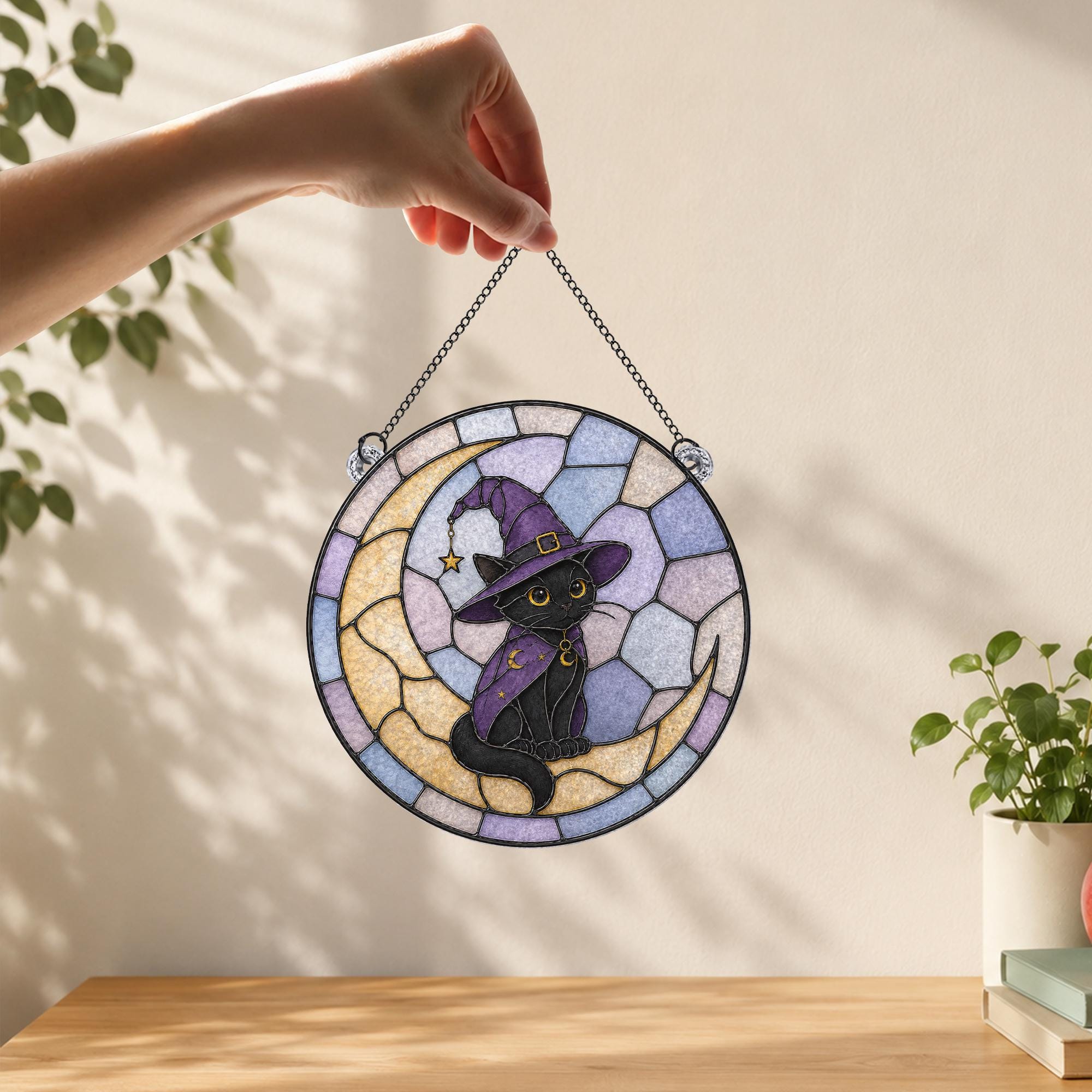 Black Cat Moon Halloween Witch Suncatcher - Image 2