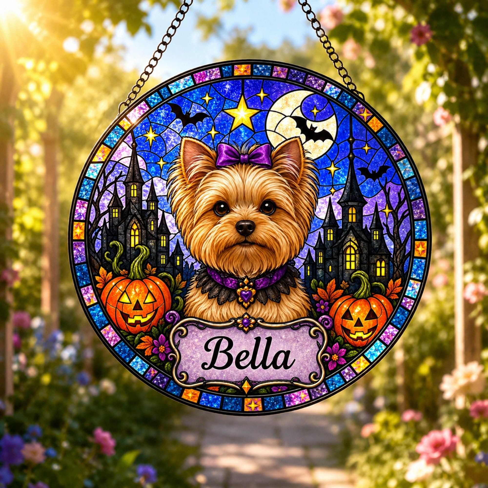 Personalised Halloween Dog Pumpkin Suncatcher