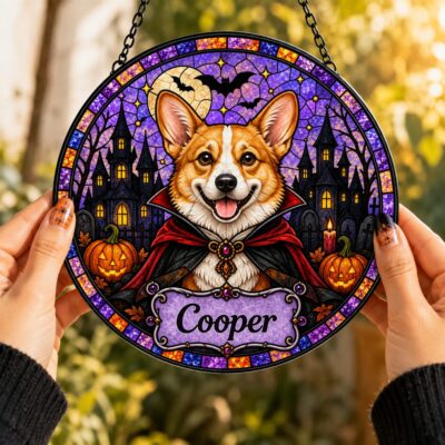 Personalised Halloween Vampire Dog Suncatcher