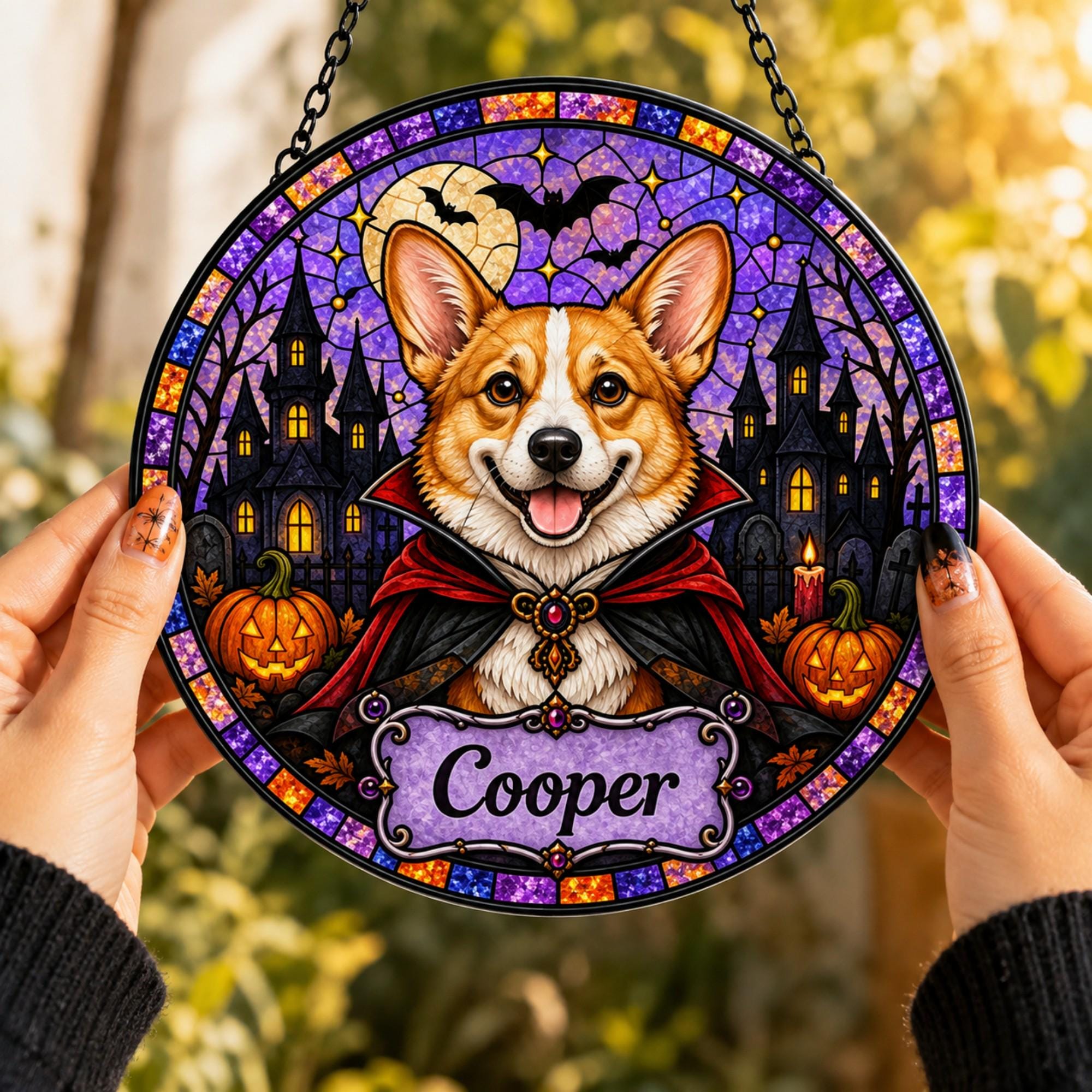 Personalised Halloween Vampire Dog Suncatcher