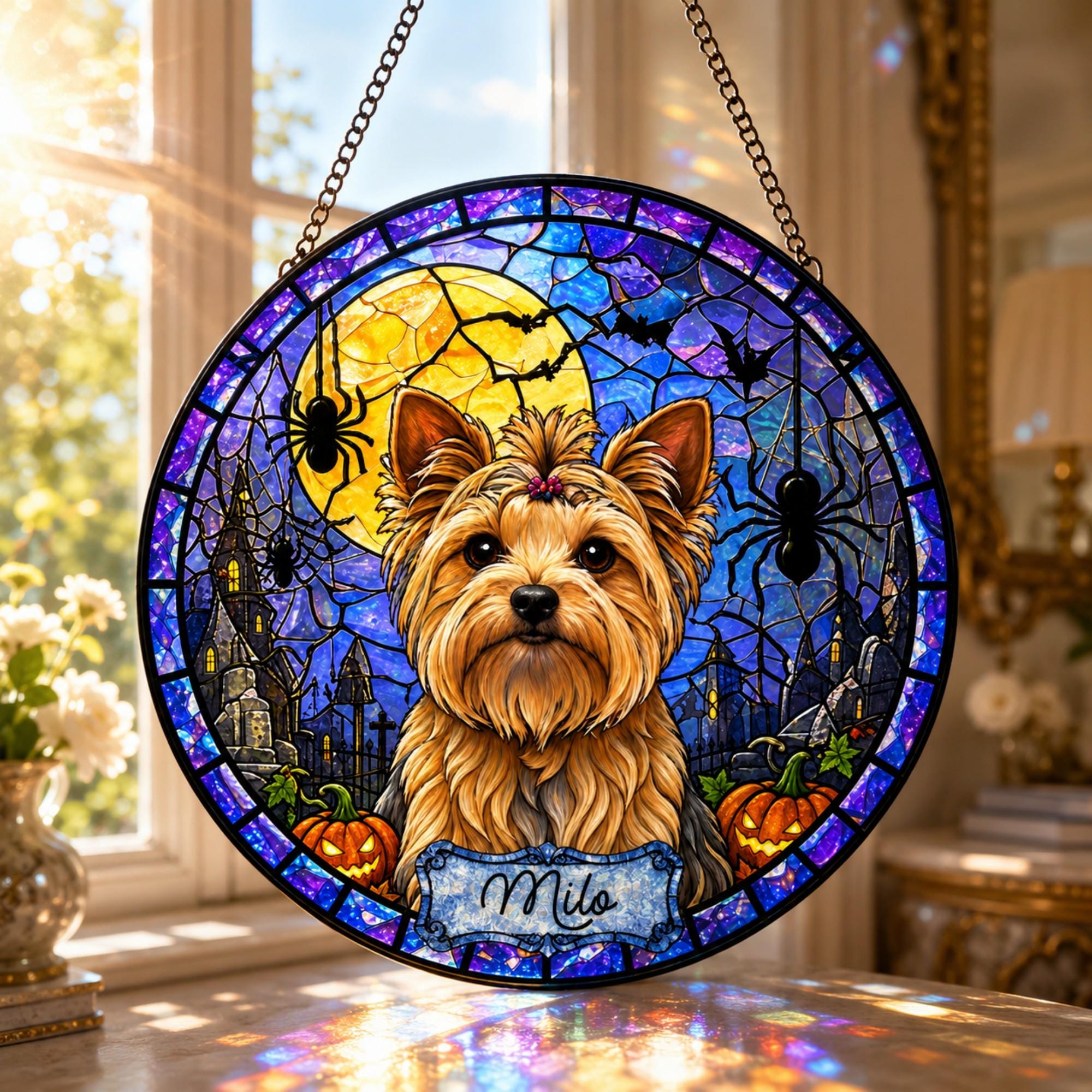 Personalised Halloween Dog Portrait Suncatcher