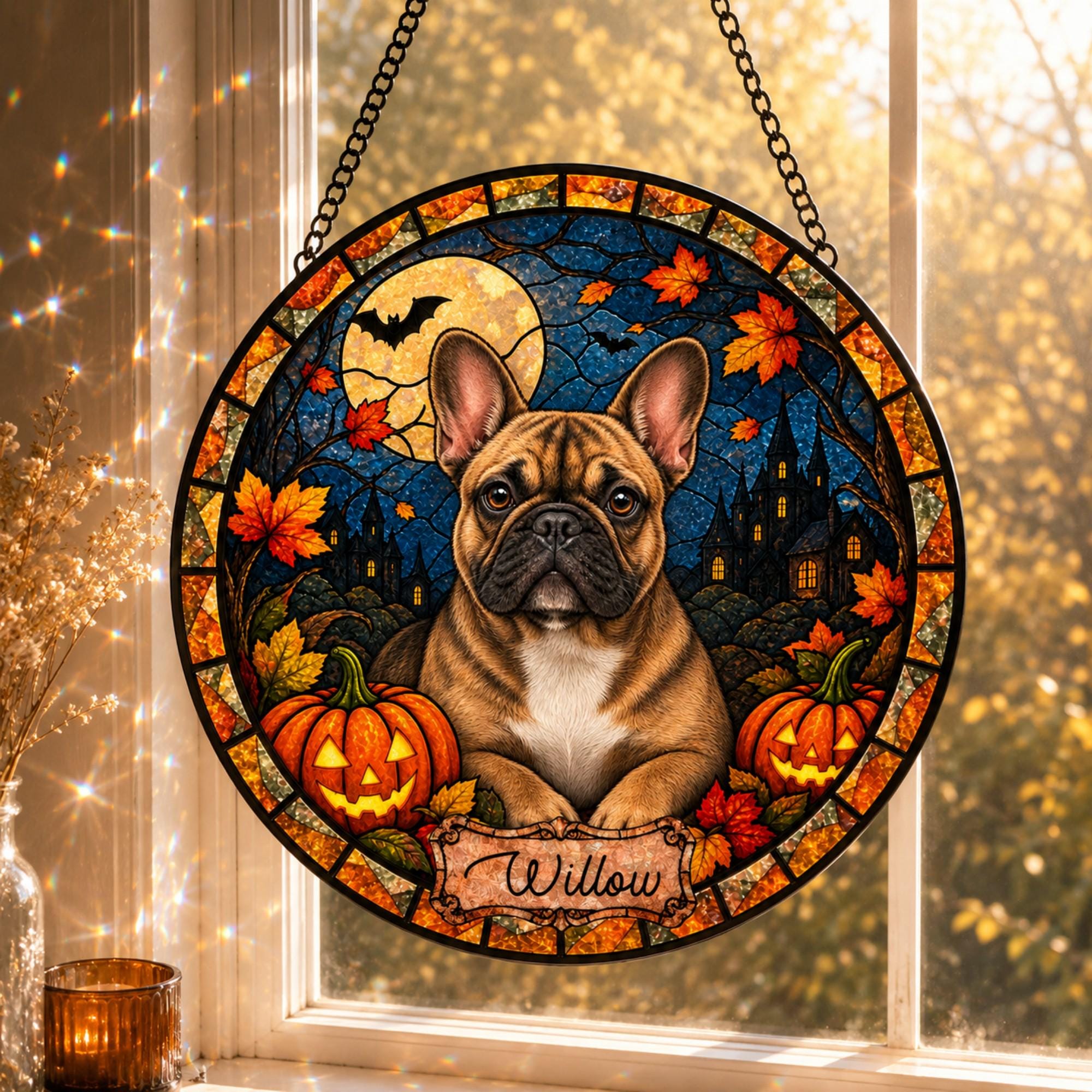 Personalised Halloween Dog Portrait Glass Suncatcher