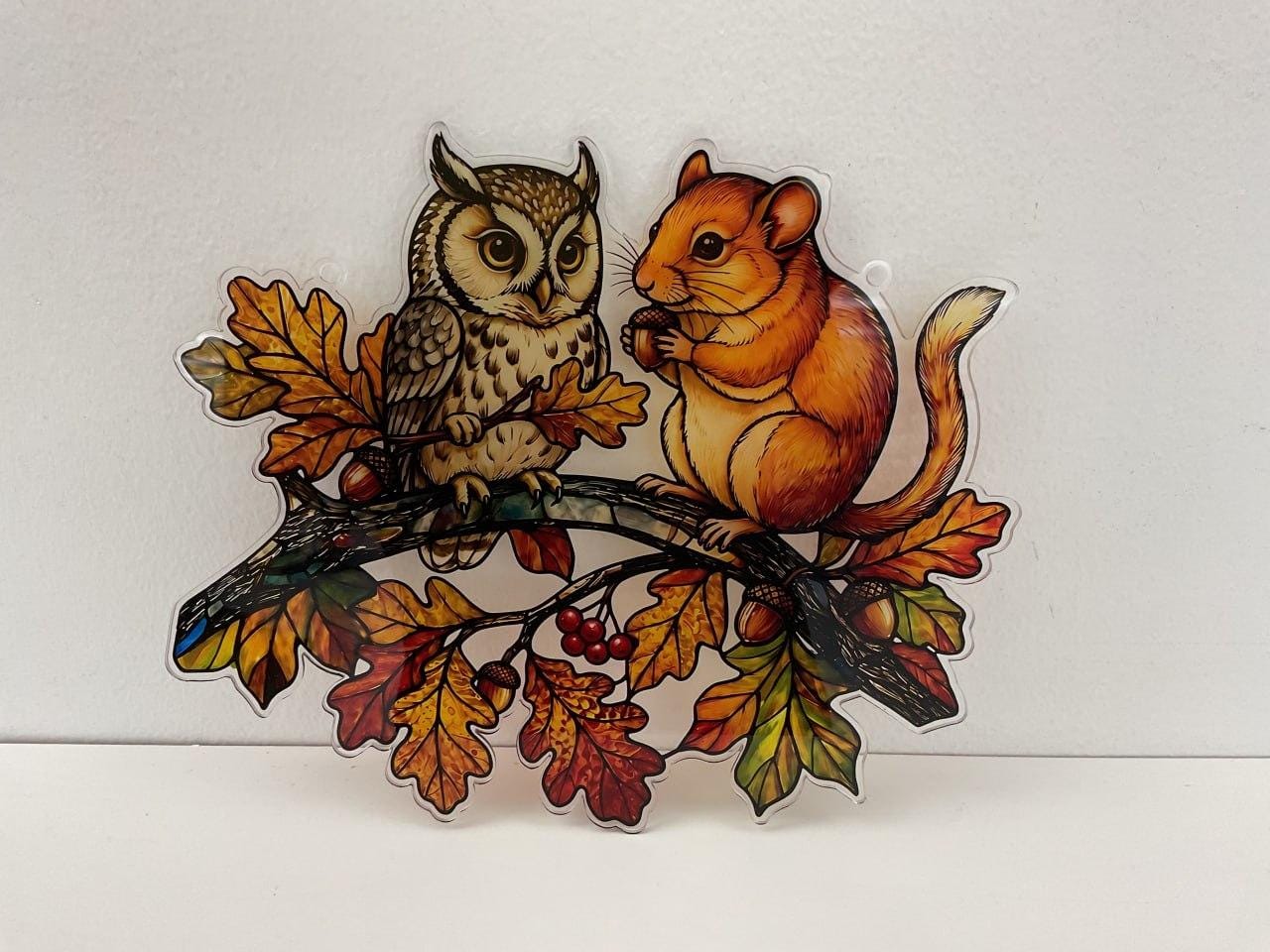 Owl Squirrel Autumn Woodland Suncatcher - Image 2