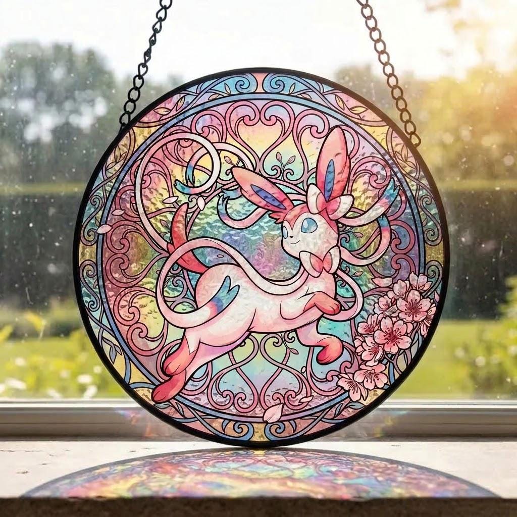 Sylveon Fairy Sakura Glass Suncatcher