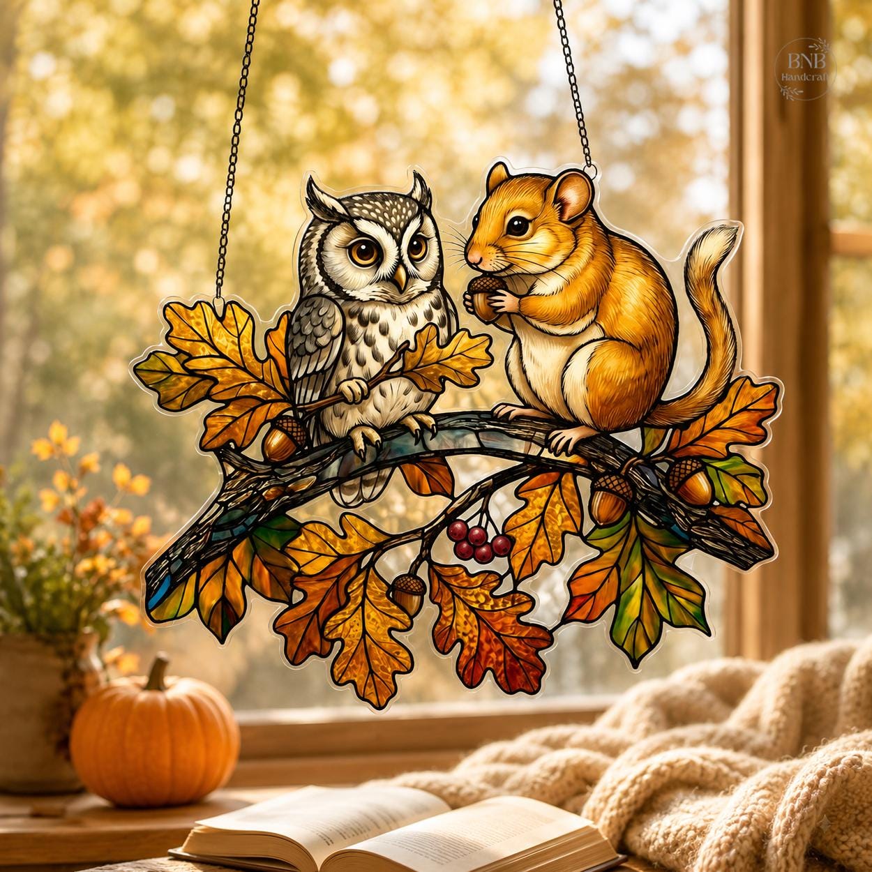 Owl Squirrel Autumn Woodland Suncatcher