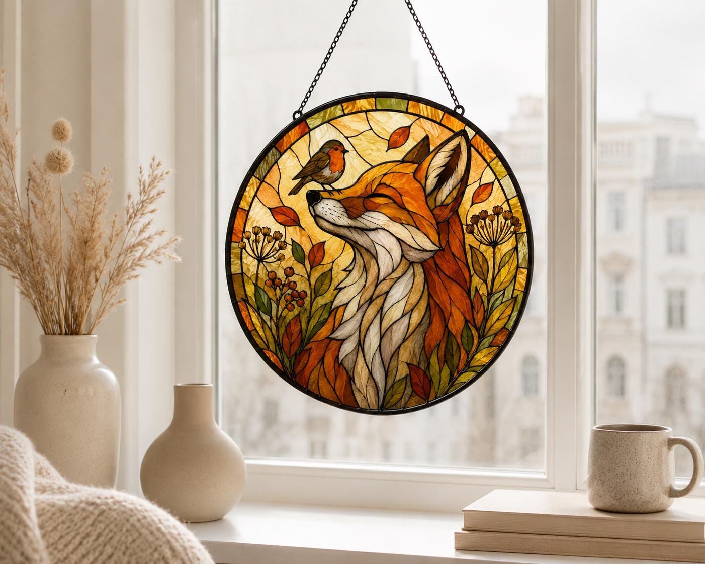 Fox Bird Colourful Forest Suncatcher - Image 2