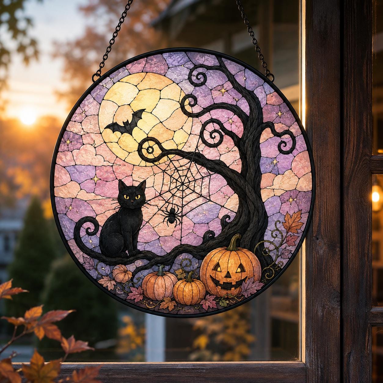 Halloween Black Cat Pumpkin Suncatcher