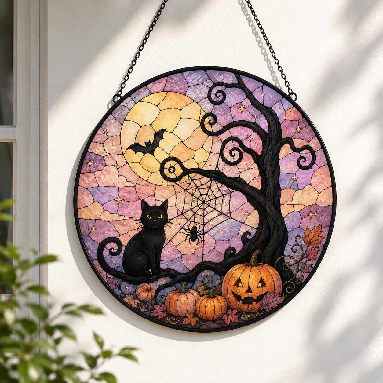 Halloween Black Cat Pumpkin Suncatcher - Image 2