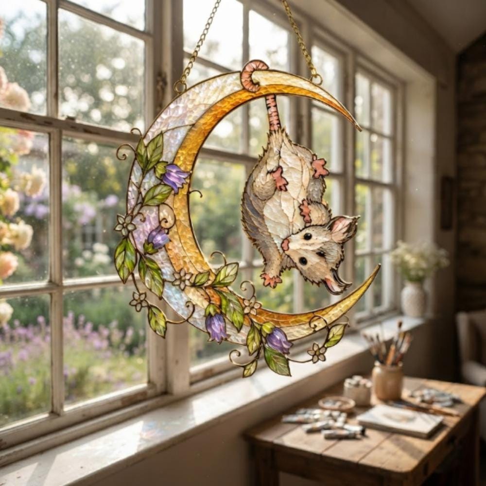 Opossum Moon Celestial Floral Suncatcher - Image 2