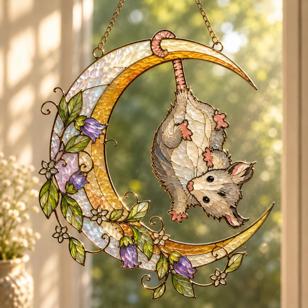 Opossum Moon Celestial Floral Suncatcher