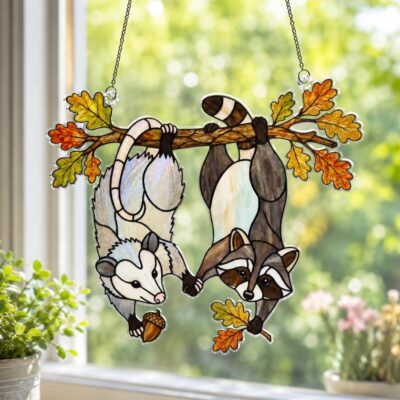 Possum Raccoon Autumn Acrylic Suncatcher