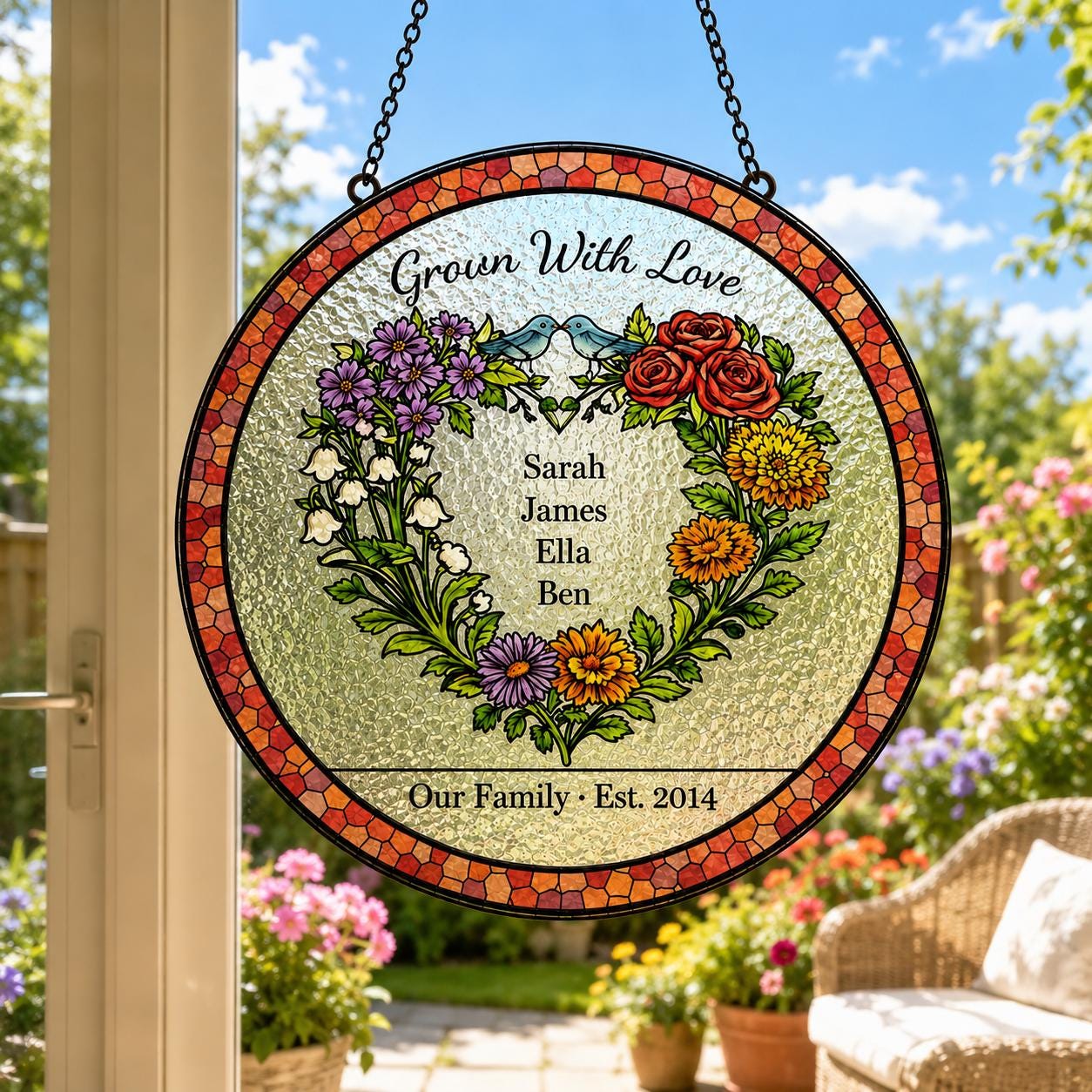 Family Birth Flower Heart Custom Suncatcher - Image 2