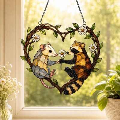 Opossum Raccoon Acrylic Window Suncatcher