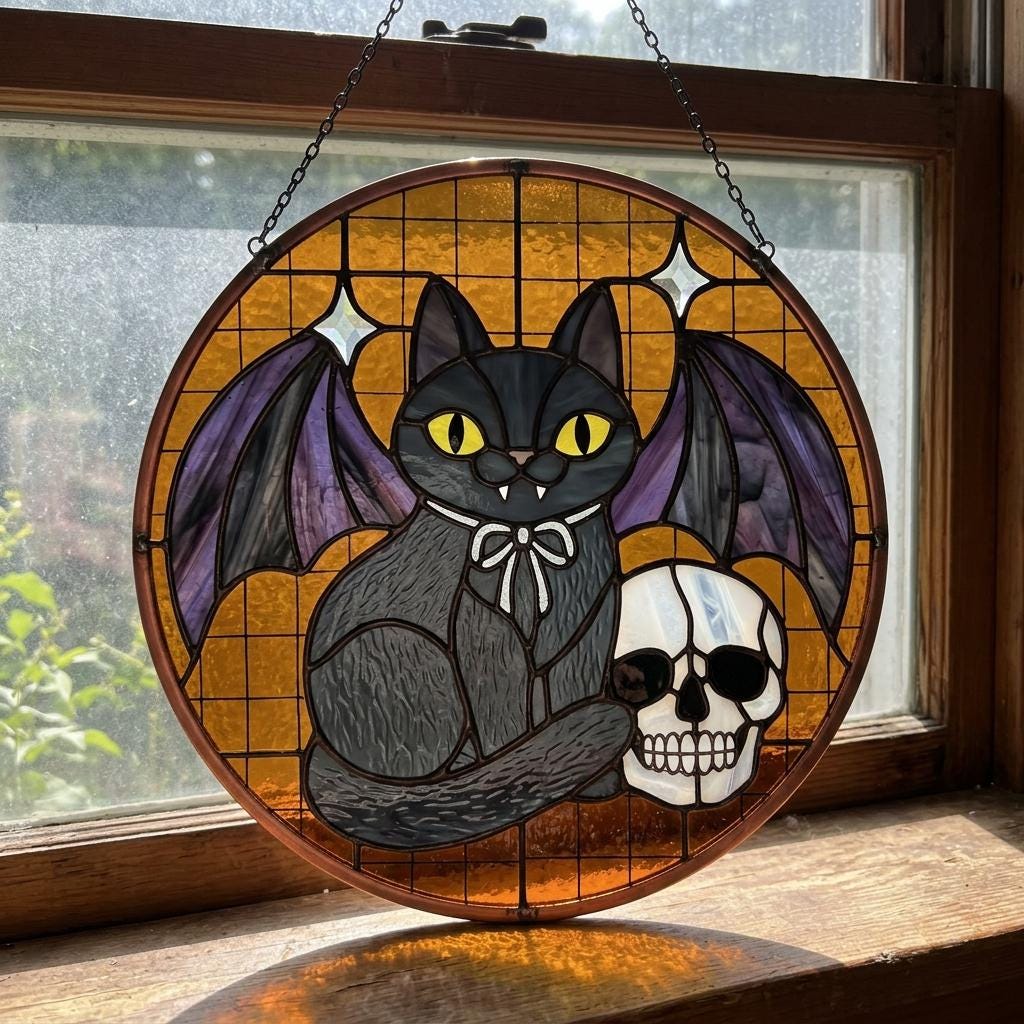 Black Cat Vampire Halloween Skull Suncatcher - Image 4