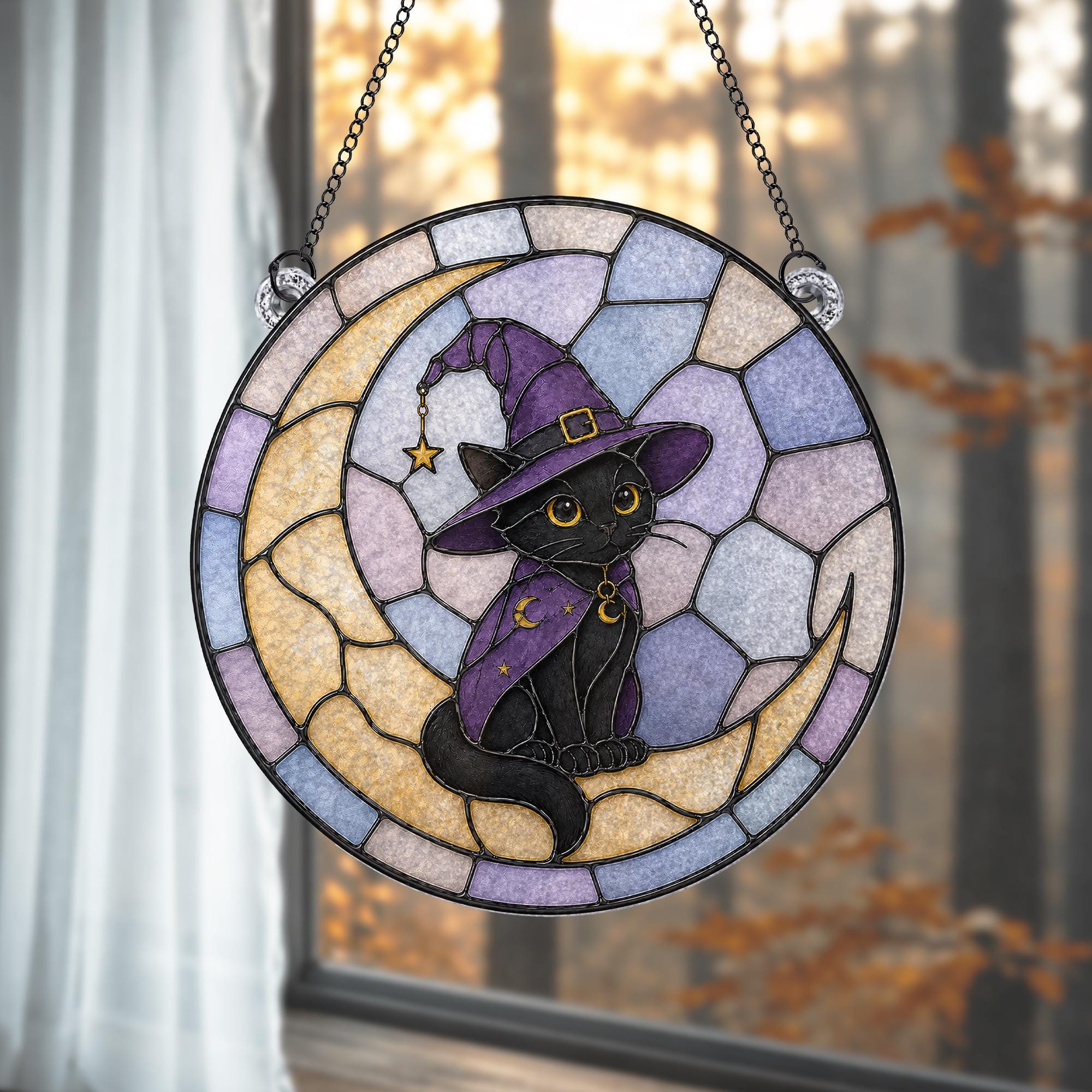 Black Cat Moon Halloween Witch Suncatcher - Image 3