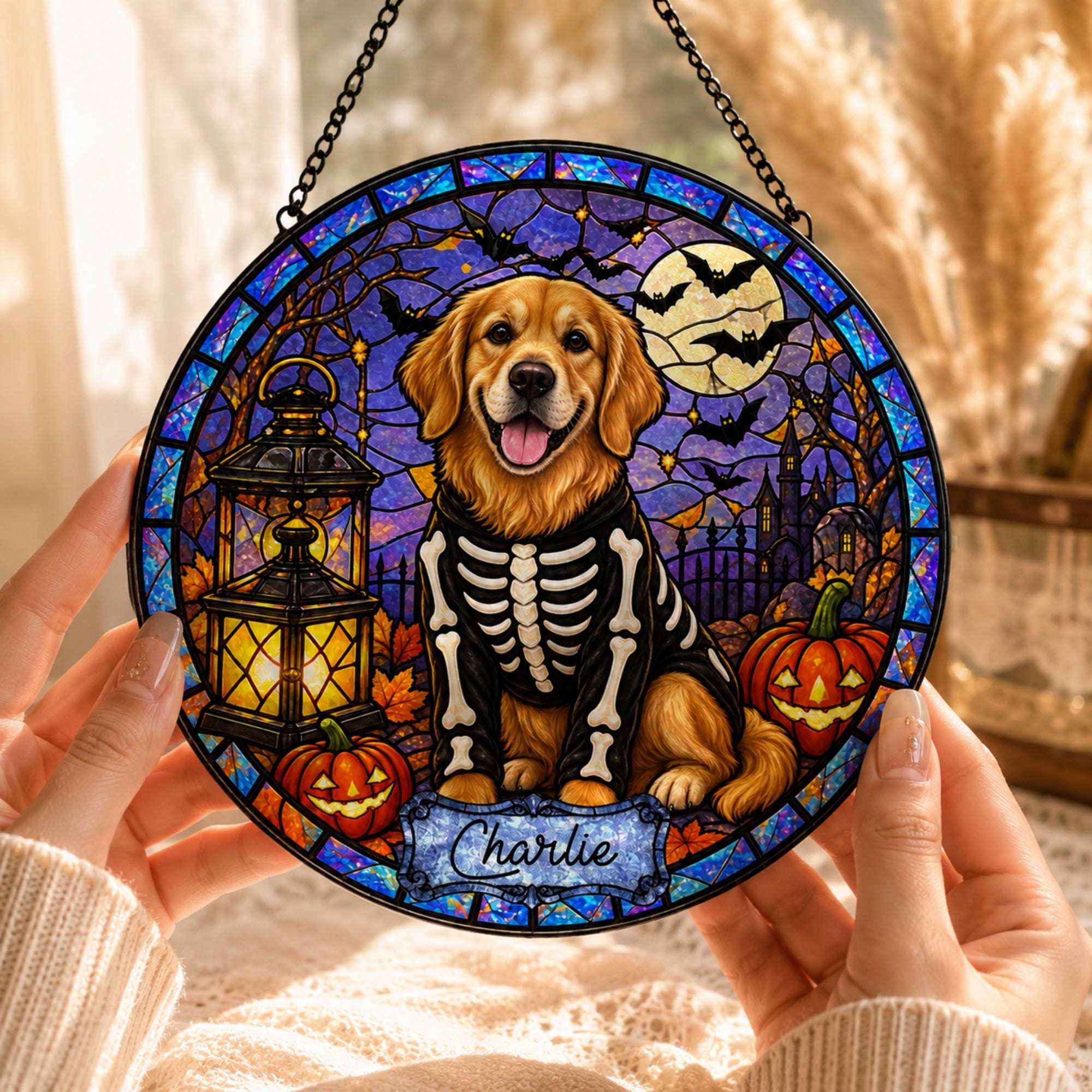 Personalised Halloween Dog Portrait Window Suncatcher