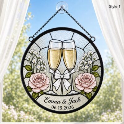Joyful Champagne Cheers Anniversary Custom Suncatcher