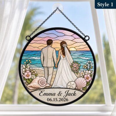 Romantic Beach Wedding Couple Custom Suncatcher