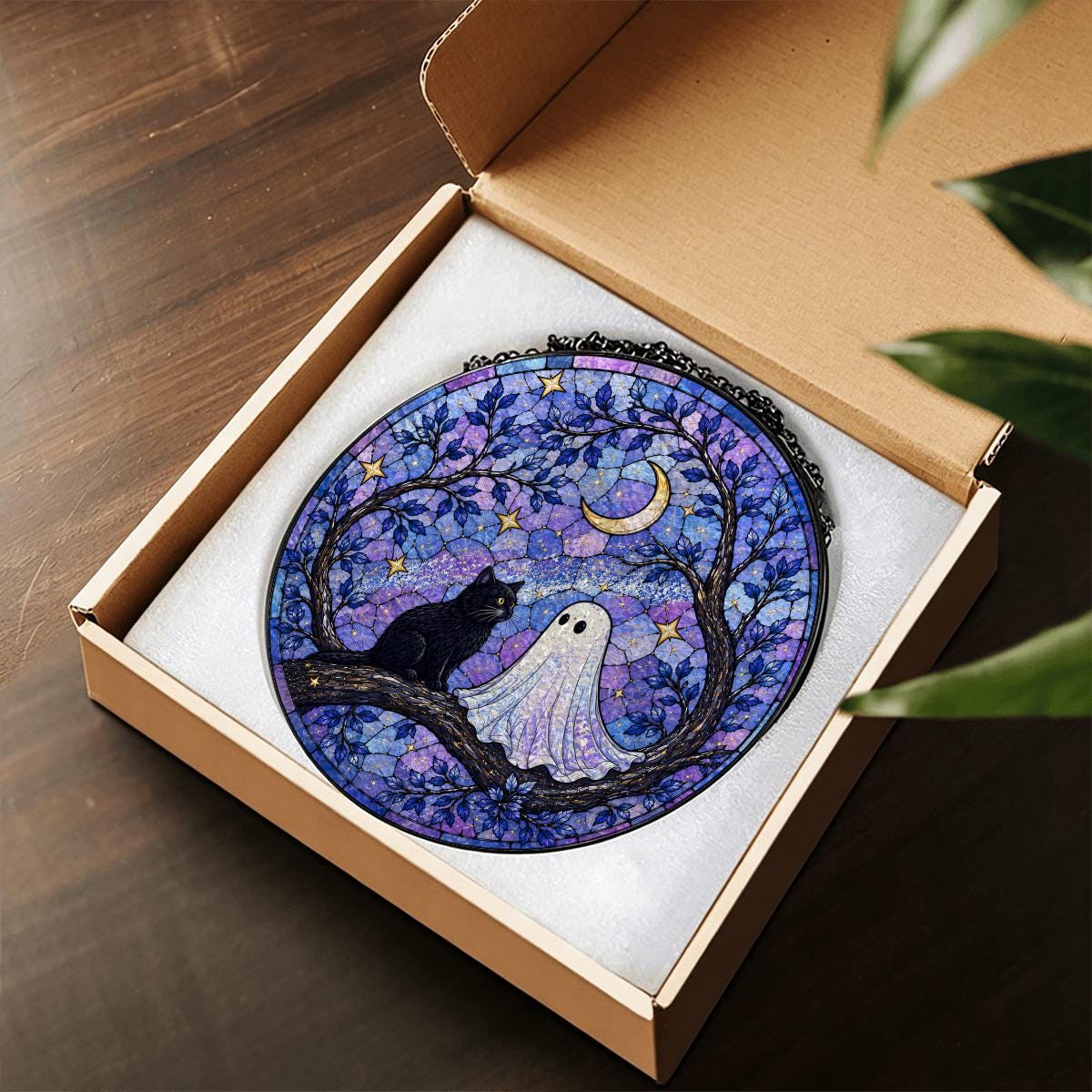 Black Cat Ghost Halloween Celestial Suncatcher - Image 3