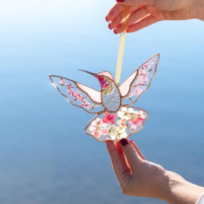 Hummingbird Pressed Flower Custom Suncatcher
