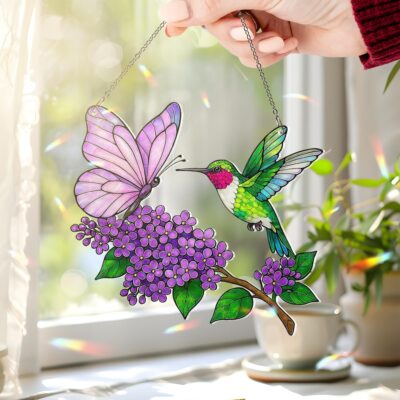 Hummingbird Butterfly Holographic Garden Suncatcher