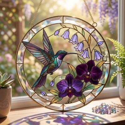 Hummingbird Orchid Crystal Garden Suncatcher