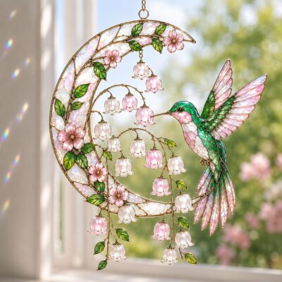 Hummingbird Moon Lily Floral Suncatcher